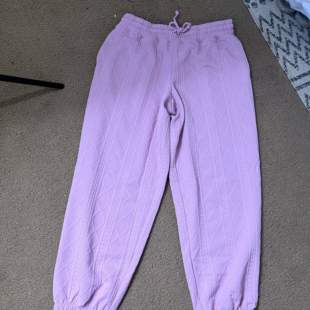 Pink cable knit sweatpants